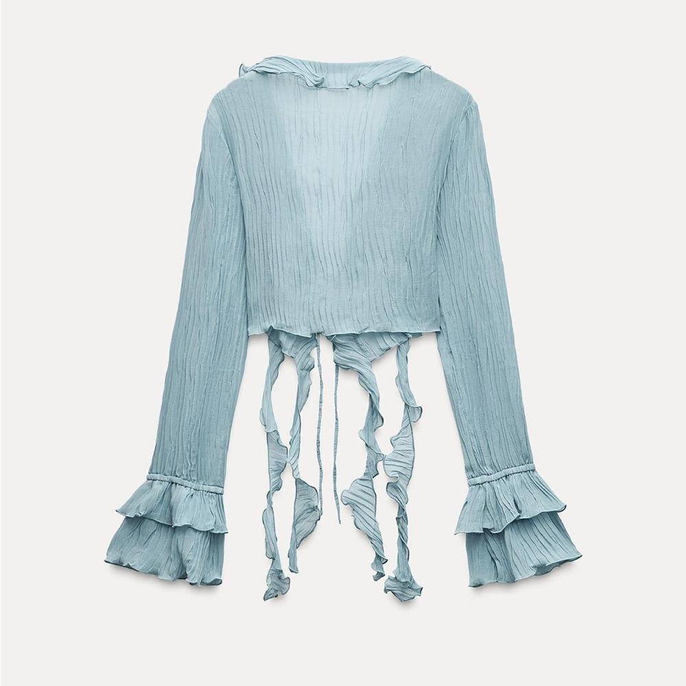 NEW Zara Ruffled Pleated Top in Light Blue - Small - Picture 3 of 4